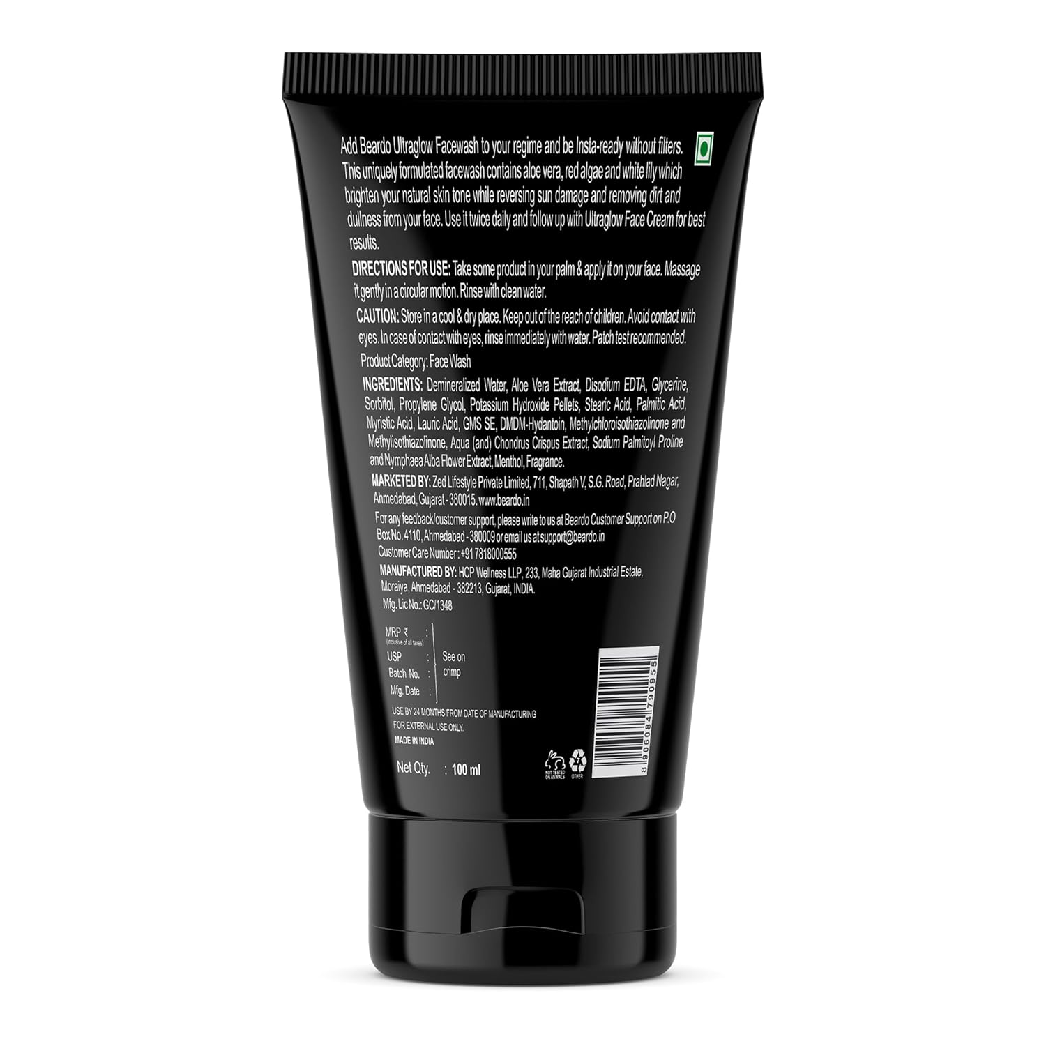 Beardo Ultraglow Face Wash for Men – Red Algae, White Lily & Menthol, 100ml Beardo